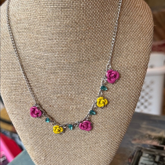 Paparazzi Pink and Yellow Floral Necklace and Matching Earrings - Picture 2 of 6